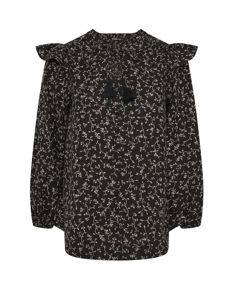 Yours Curve Black Smock Frill Top - Image 2 of 5