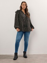 Yours Curve Black Smock Frill Top - Image 5 of 5