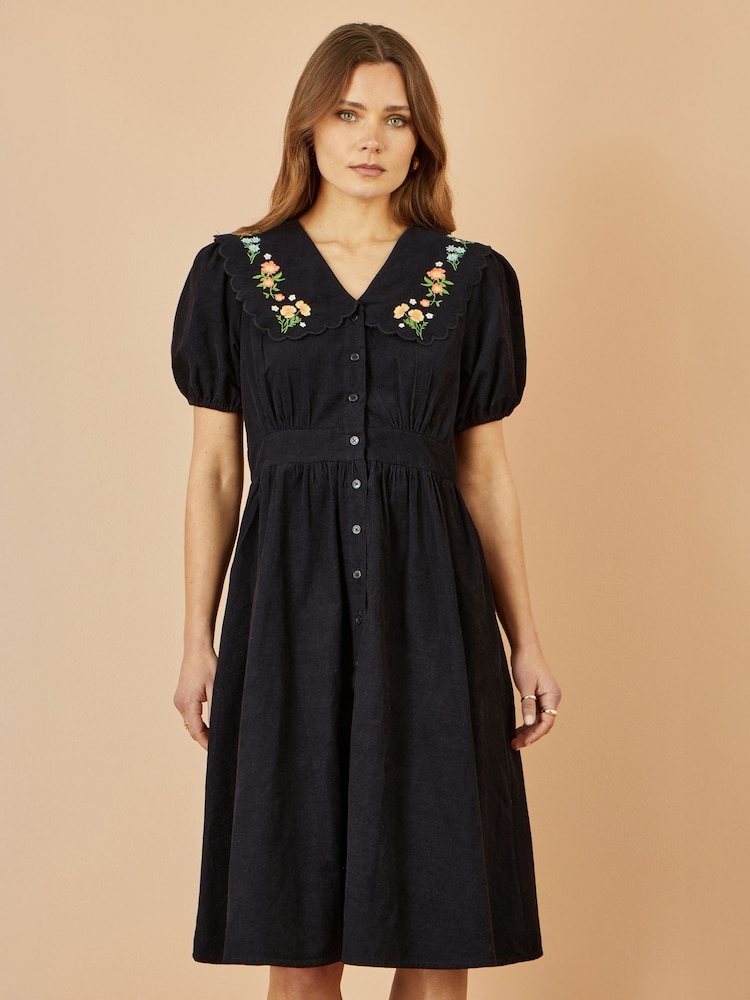 Yumi Black Embroidered Collar Cord Tea Dress - Image 1 of 4 Yumi Black Embroidered Collar Cord Tea Dress - Image 1 of 4