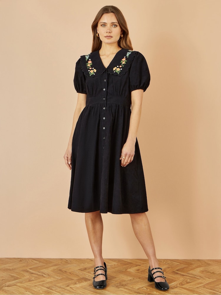 Yumi Black Embroidered Collar Cord Tea Dress - Image 2 of 4 Yumi Black Embroidered Collar Cord Tea Dress - Image 2 of 4