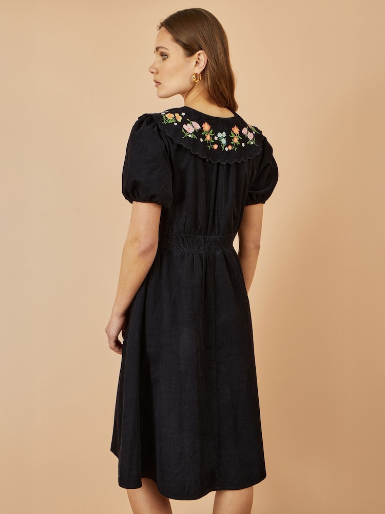 Yumi Black Embroidered Collar Cord Tea Dress - Image 4 of 4 Yumi Black Embroidered Collar Cord Tea Dress - Image 4 of 4