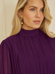 Yumi Purple Pleated Long Sleeve Top With High Neck - Image 4 of 5