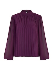 Yumi Purple Pleated Long Sleeve Top With High Neck - Image 5 of 5