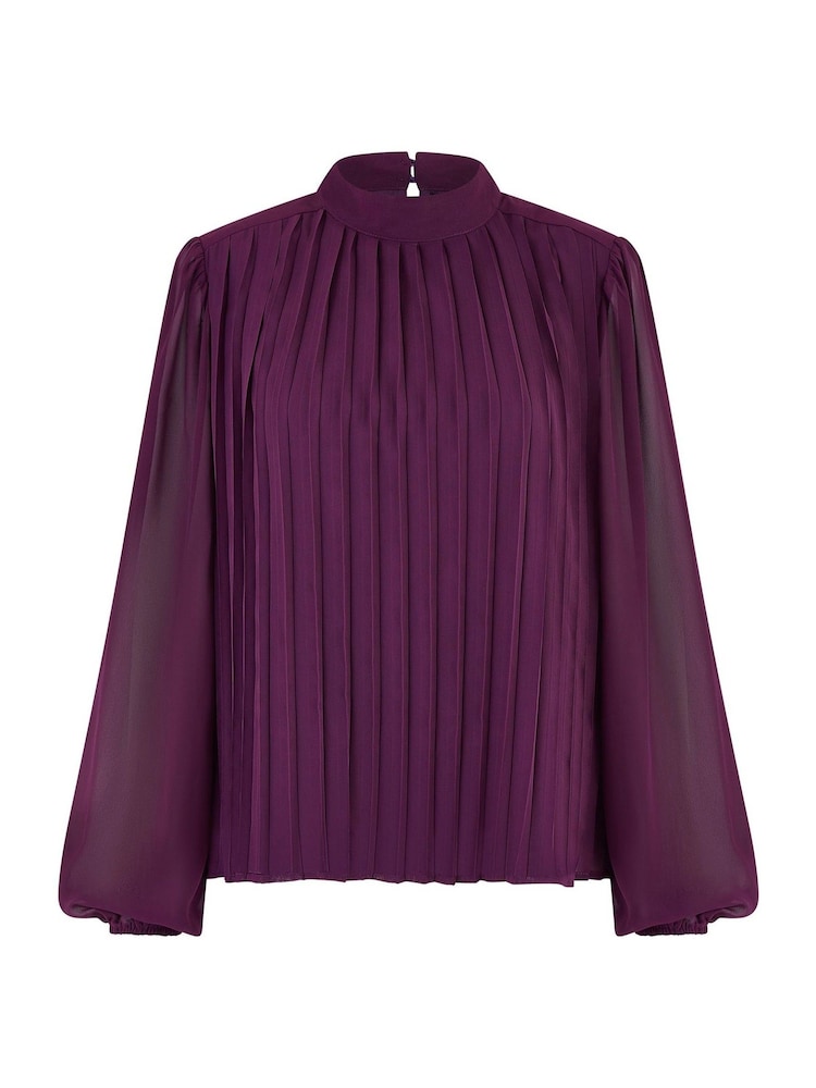Yumi Purple Pleated Long Sleeve Top With High Neck - Image 5 of 5