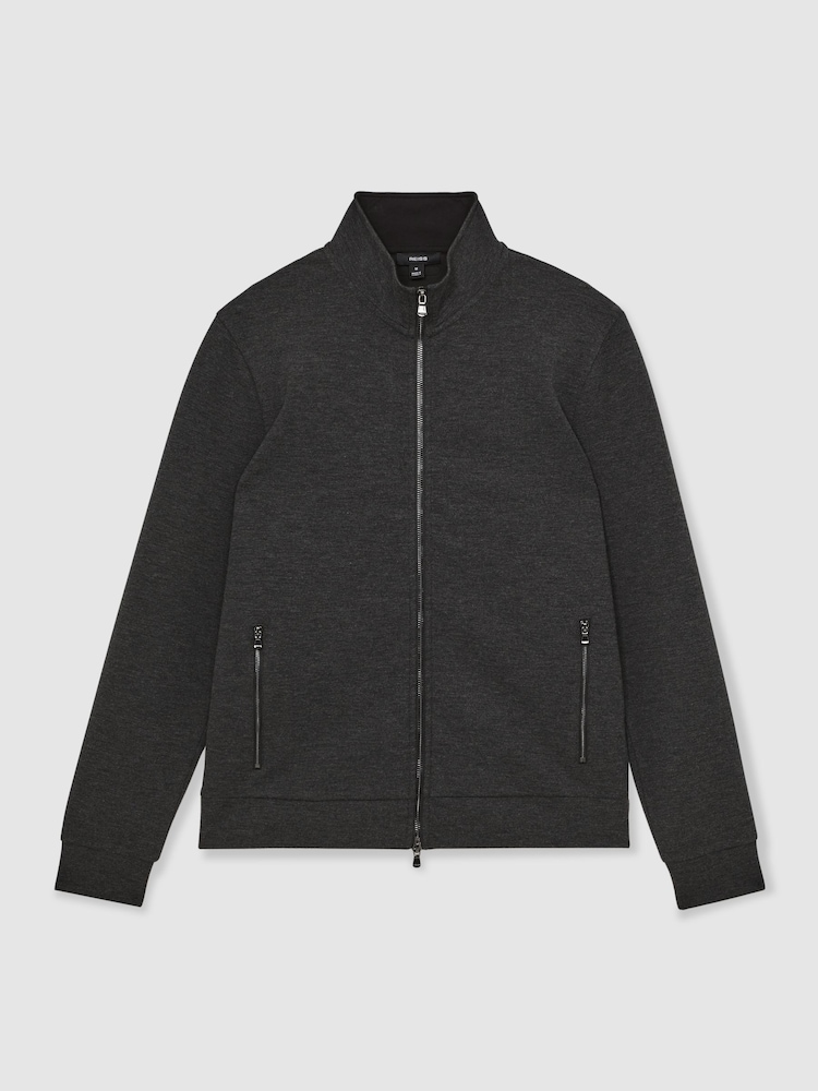 Reiss Charcoal Cortona Double-Faced Jersey Zip Sweatshirt - Image 2 of 7