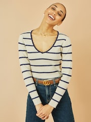 Blusa de malha canelada Yumi com listras Metallic Stripe - Imagem 1 de 1