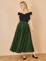 Yumi Green Mesh Heart Print Tulle Skirt - Image 2 of 4