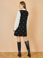 Yumi Black Flower Embroidered Button-Up Pinafore Dress - Image 4 of 5