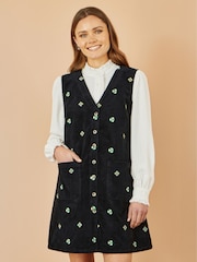 Yumi Black Flower Embroidered Button-Up Pinafore Dress - Image 5 of 5