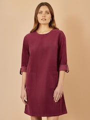 Yumi Red Cord Tunic Dress With 3/4 Sleeves And Pockets - Image 1 of 4