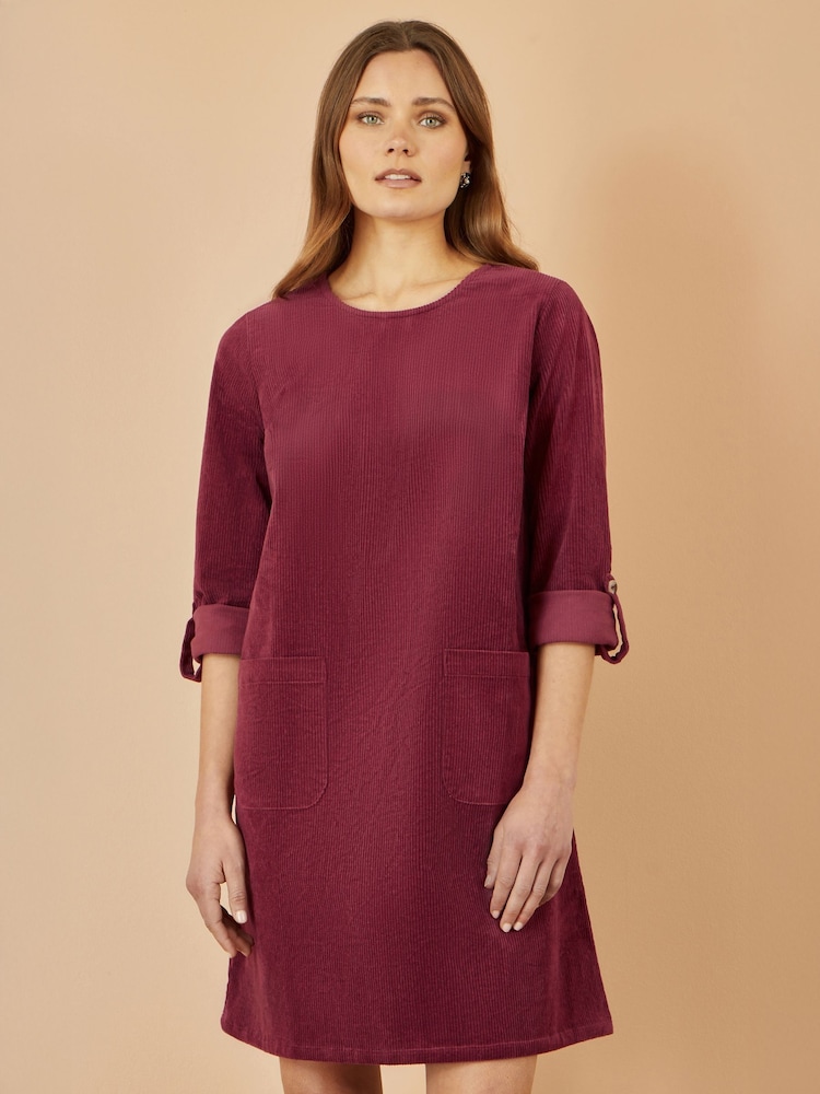 Yumi Red Cord Tunic Dress With 3/4 Sleeves And Pockets - Image 1 of 4