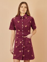 Yumi Red Cord Shirt Dress With All Over Squirrel Embroidery - Image 2 of 5