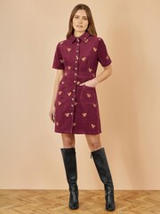 Yumi Red Cord Shirt Dress With All Over Squirrel Embroidery - Image 3 of 5