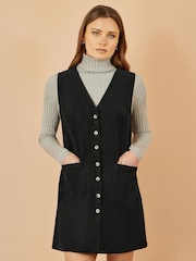 Yumi Black Cord Button Through Pinafore Dress With Pockets - Image 1 of 4