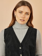 Yumi Black Cord Button Through Pinafore Dress With Pockets - Image 3 of 4