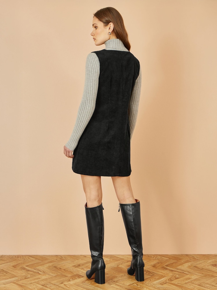 Yumi Black Cord Button Through Pinafore Dress With Pockets - Image 4 of 4