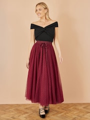 Yumi Red Mesh Heart Print Tulle Skirt - Image 2 of 3
