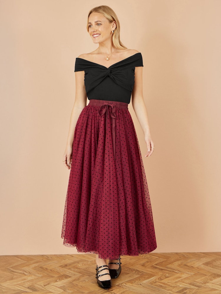 Yumi Red Mesh Heart Print Tulle Skirt - Image 2 of 3