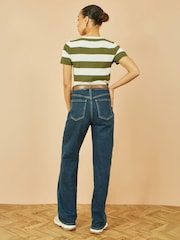 Yumi Green Block Stripe Knitted Top With Button Details - Image 4 of 4