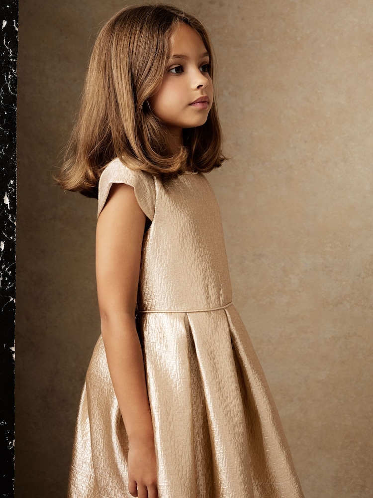 Reiss Gold Nia 13-14 yrs Textured Metallic Pleated Dress - Image 4 of 4 Reiss Gold Nia 13-14 yrs Textured Metallic Pleated Dress - Image 4 of 4