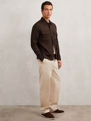 Reiss Tobacco Brown Daviday Twill Twin-Pocket Overshirt - Image 1 of 7