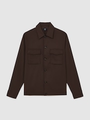 Reiss Tobacco Brown Daviday Twill Twin-Pocket Overshirt - Image 2 of 7