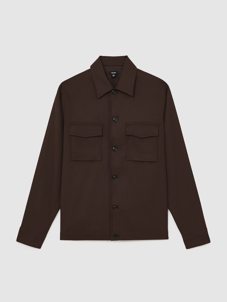 Reiss Tobacco Brown Daviday Twill Twin-Pocket Overshirt - Image 2 of 7 Reiss Tobacco Brown Daviday Twill Twin-Pocket Overshirt - Image 2 of 7