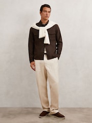 Reiss Tobacco Brown Daviday Twill Twin-Pocket Overshirt - Image 6 of 7