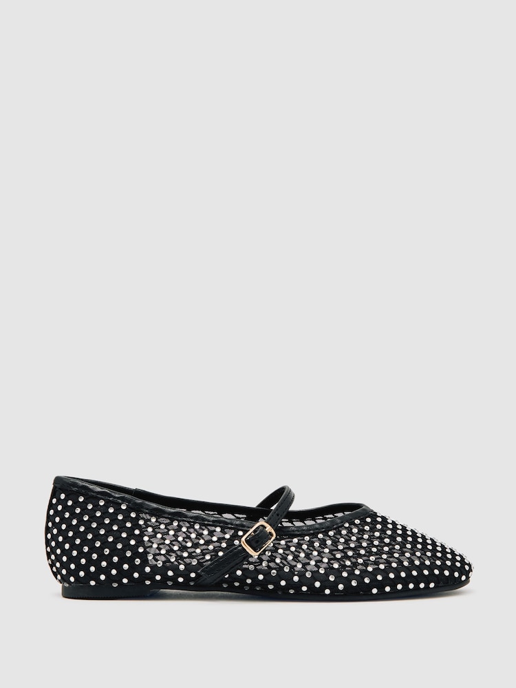 Reiss Silver Amie Girls Crystal-Mesh Ballet Pumps - Image 1 of 5 Reiss Silver Amie Girls Crystal-Mesh Ballet Pumps - Image 1 of 5