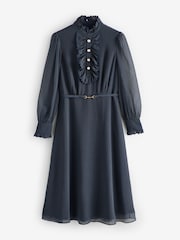 LK Bennett Blue Sadie Petite Houndstooth Print Georgette Dress - Image 1 of 4