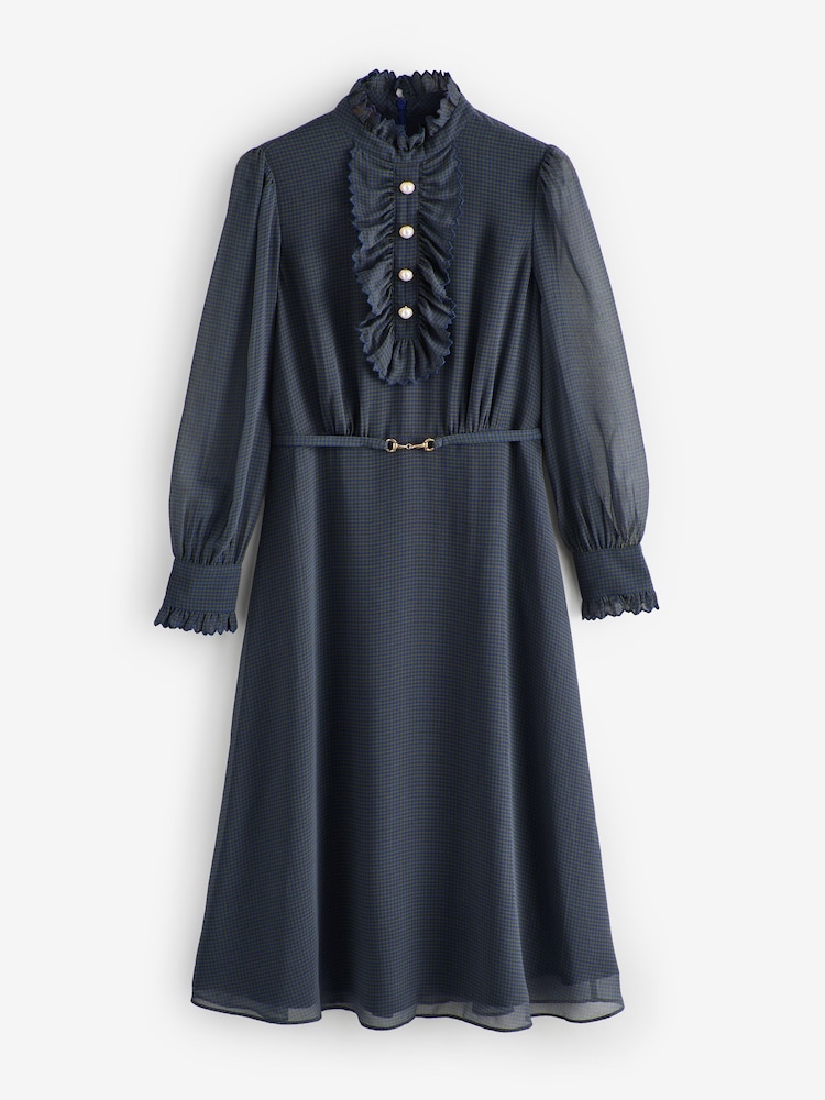 LK Bennett Blue Sadie Petite Houndstooth Print Georgette Dress - Image 1 of 4
