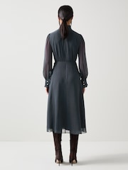 LK Bennett Blue Sadie Petite Houndstooth Print Georgette Dress - Image 3 of 4