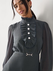 LK Bennett Blue Sadie Petite Houndstooth Print Georgette Dress - Image 4 of 4