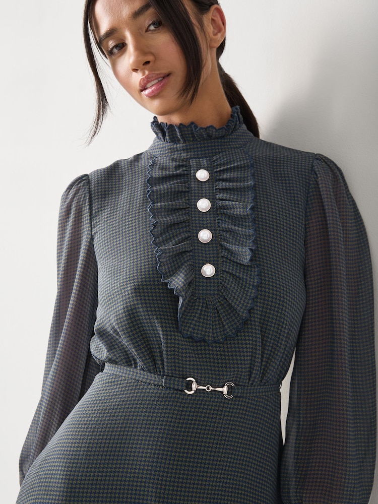 LK Bennett Blue Sadie Petite Houndstooth Print Georgette Dress - Image 4 of 4