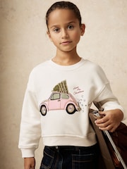 Reiss Ivory Eliza Festive Car-Embroidered Sweatshirt - Image 1 of 5