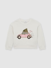 Reiss Ivory Eliza Festive Car-Embroidered Sweatshirt - Image 2 of 5