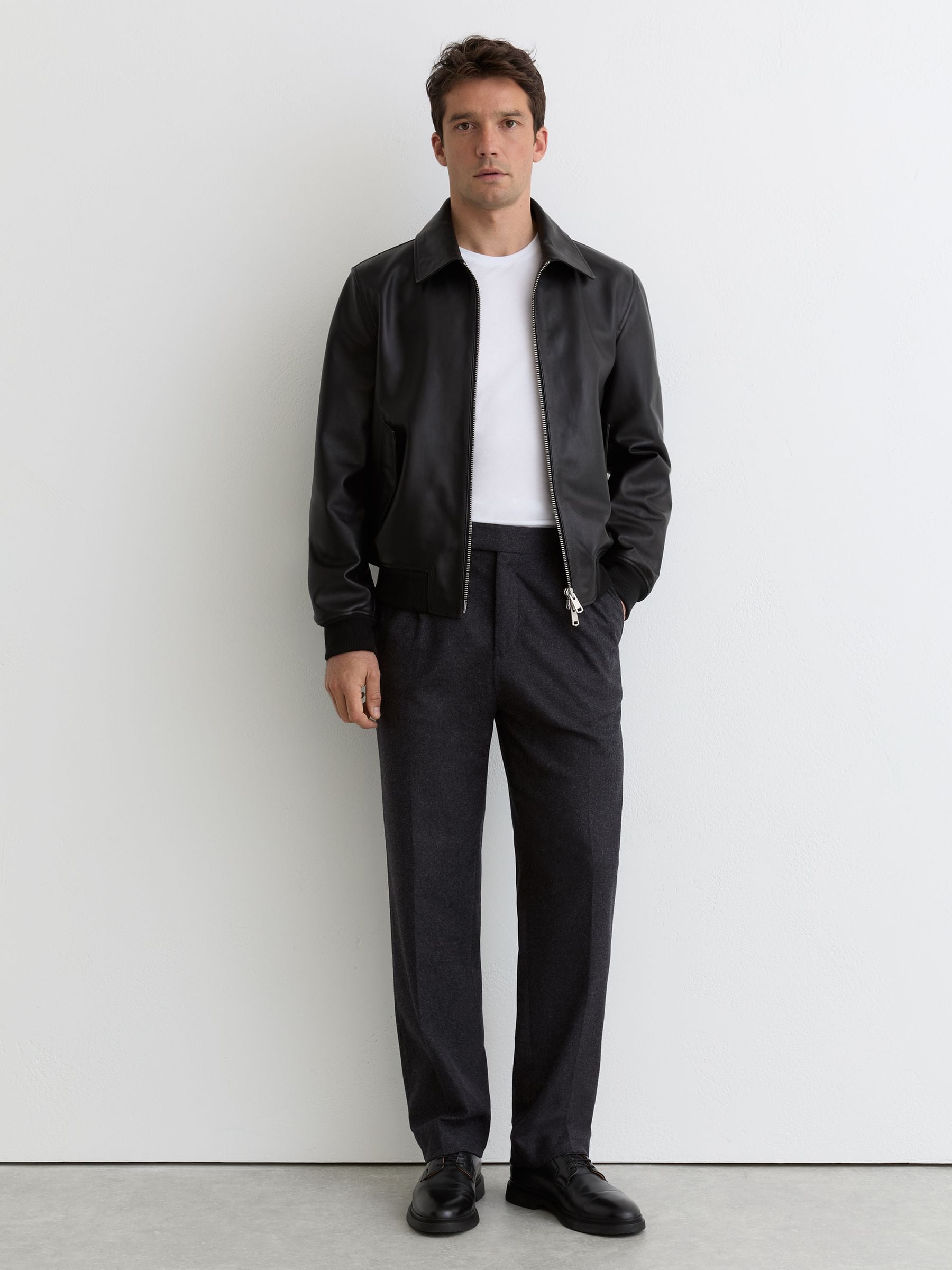 Buy Reiss Charcoal Grey Naples Wool-Blend Flannel Wide-Leg