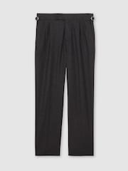 Reiss Charcoal Grey Naples Wool-Blend Flannel Wide-Leg Trousers - Image 1 of 7