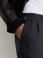 Reiss Charcoal Grey Naples Wool-Blend Flannel Wide-Leg Trousers - Image 3 of 7