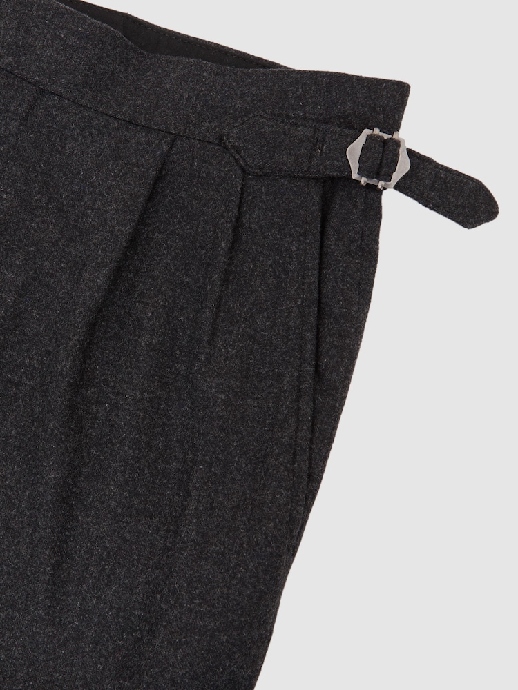 Reiss Charcoal Grey Naples Wool-Blend Flannel Wide-Leg Trousers - Image 7 of 7