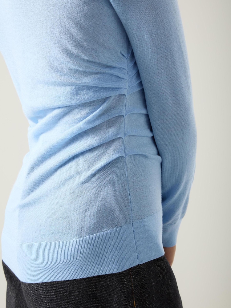 LK Bennett Blue Dora Plain Cotton Gathered Long Sleeve Top - Image 4 of 4 LK Bennett Blue Dora Plain Cotton Gathered Long Sleeve Top - Image 4 of 4