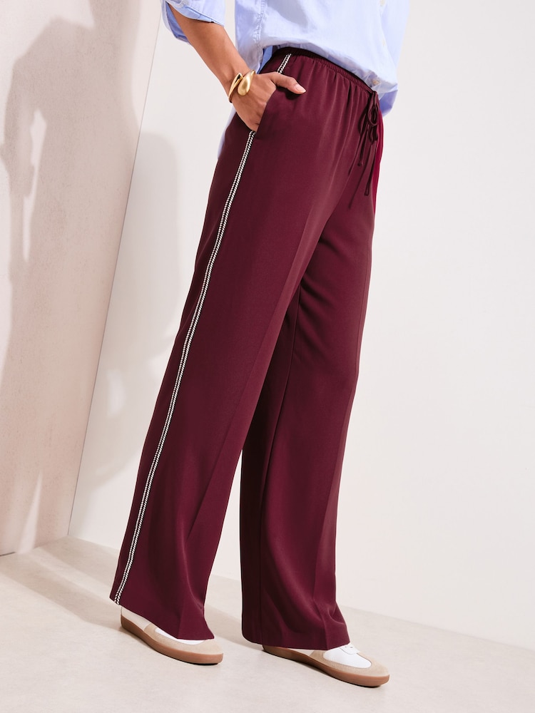 Friends Like These Burgundy Red Petite Crochet Trim Wide Leg Trousers - Image 2 of 5