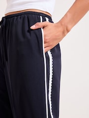 Friends Like These Navy Petite Crochet Trim Wide Leg Trousers - Image 4 of 5