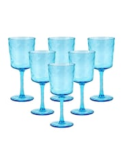 Bayside Set of 6 Blue Lulworth Hammered Wine Glass 360ml - Image 4 of 5