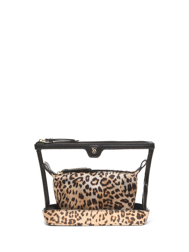 Victoria's Secret Leopard Brown AM/PM Makeup Bag Duo - Image 1 of 3 Victoria's Secret Leopard Brown AM/PM Makeup Bag Duo - Image 1 of 3