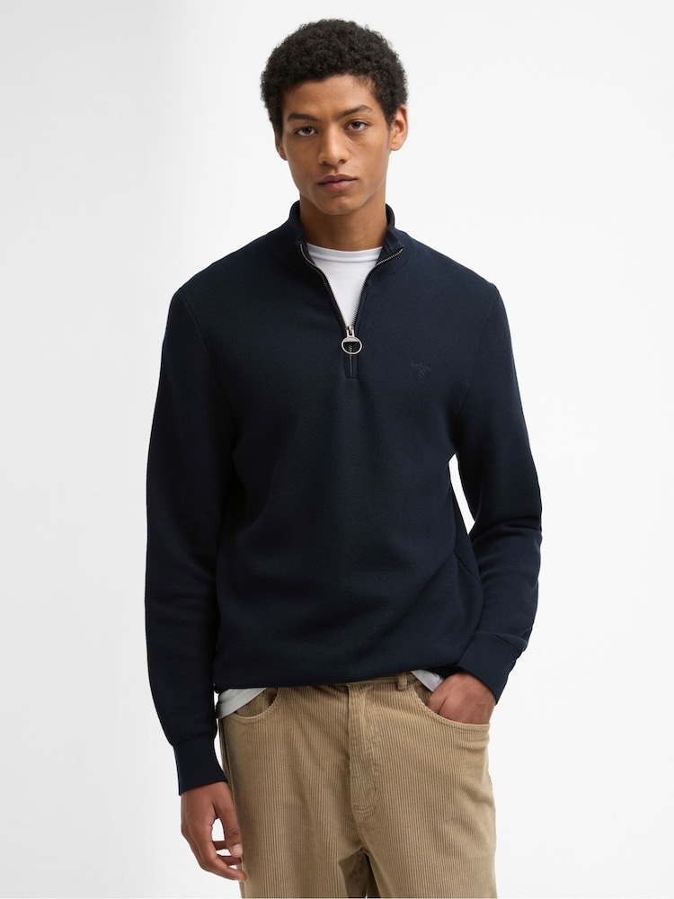 Barbour® Blue Essential Honeycomb Half Zip Sweater - Image 1 of 6