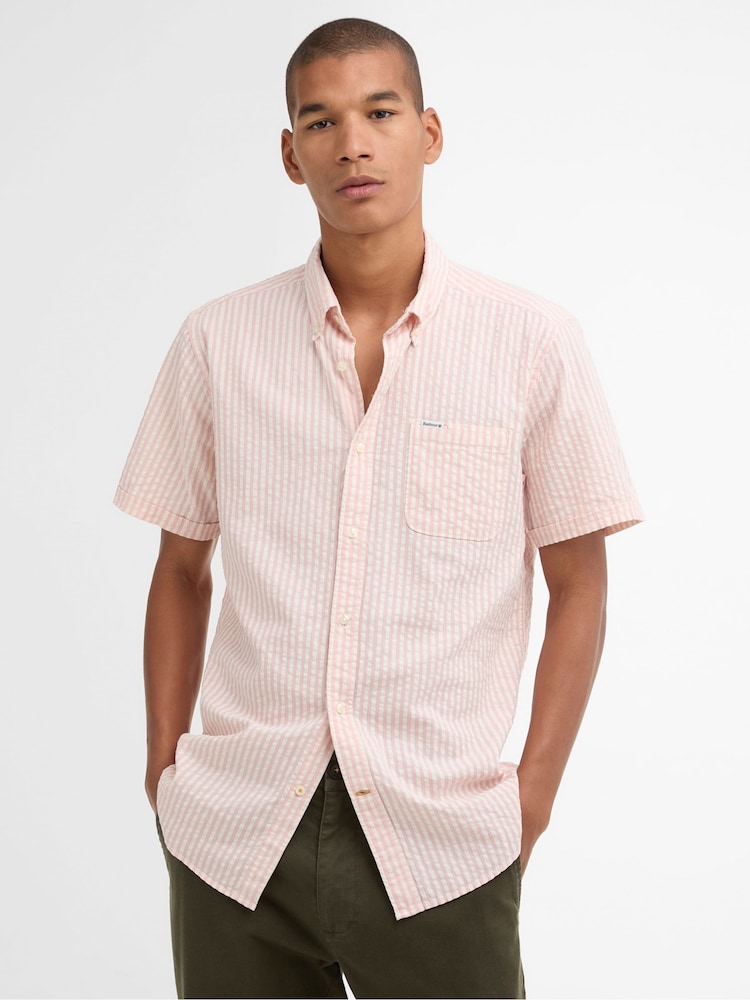 Barbour® Mineral Pink Cresswell Seersucker Summer Fit Shirt - Image 1 of 6