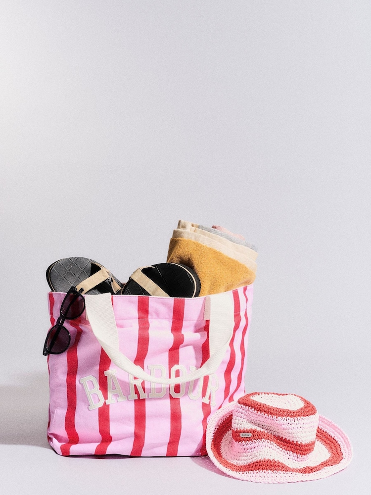 Barbour® Pink Red Emily Stripe Tote Bag - Image 2 of 7