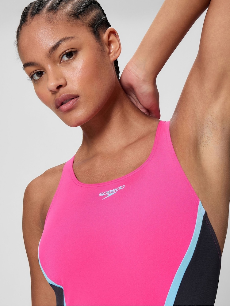 Speedo Black Solid Splice Medalist One Piece Swimsuit - Image 4 of 4