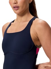 Speedo Blue Solid Flex Band One Piece Swimsuit - Image 3 of 6